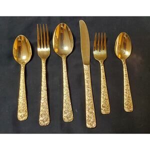 Celling Romanesque Set 4 place setting 1968 Rose's Gold Eletroplate Silverware